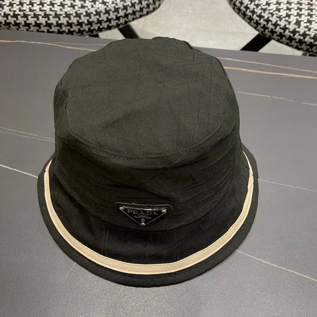 Prada Re-Edition Black Beige Textured Fabric Top Rim Band Bucket Bag 6