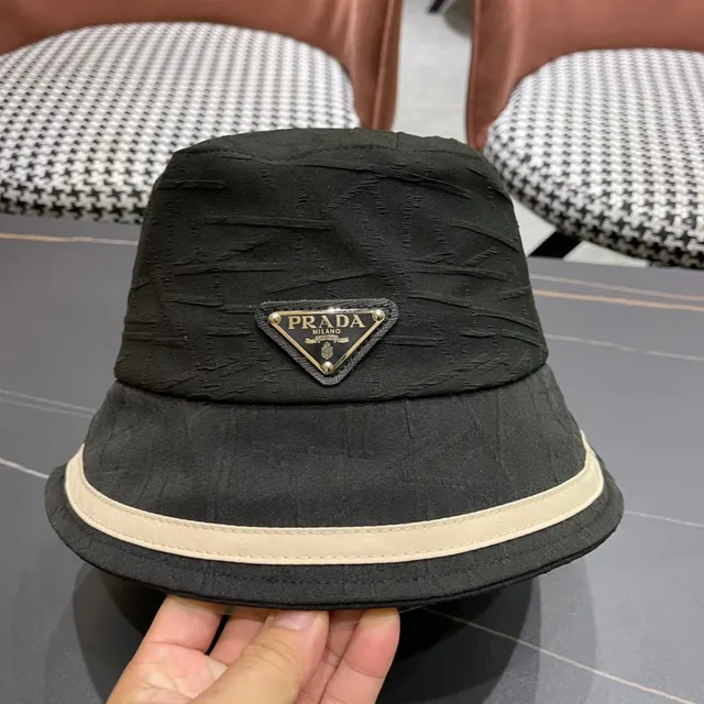 Prada Re-Edition Black Beige Textured Fabric Top Rim Band Bucket Bag 8
