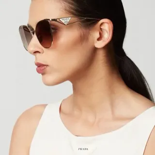 Prada Re-Edition Brown Gold Thin Metal Frame Angular Aviator Silhouette Sunglasses