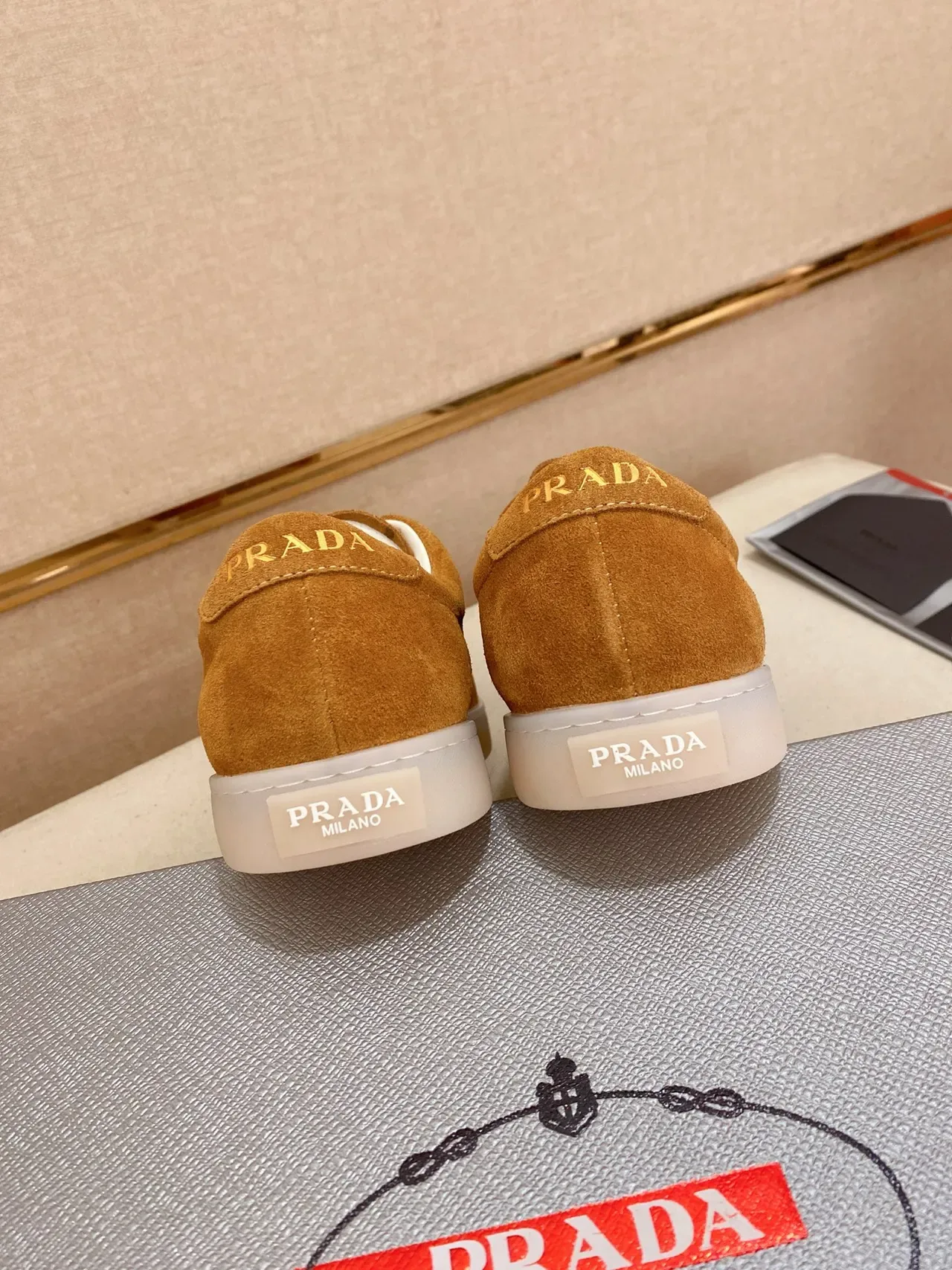 Prada Re-Edition Brown White Suede Upper Triangular Logo Plaque Lifestyle Sneakers 3