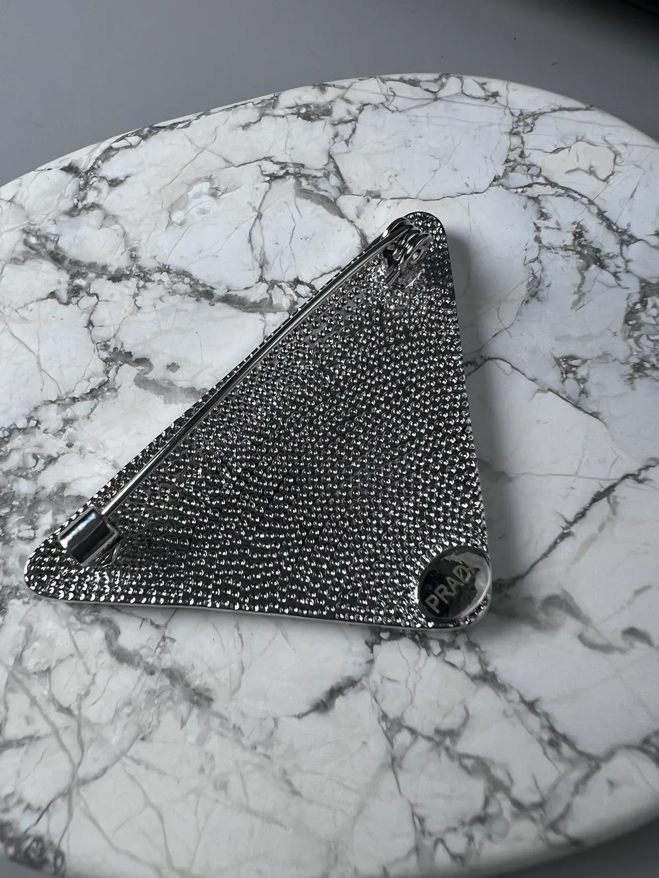 Prada Triangle Black Silver Triangular Enamel-and-Metal Brooch 2