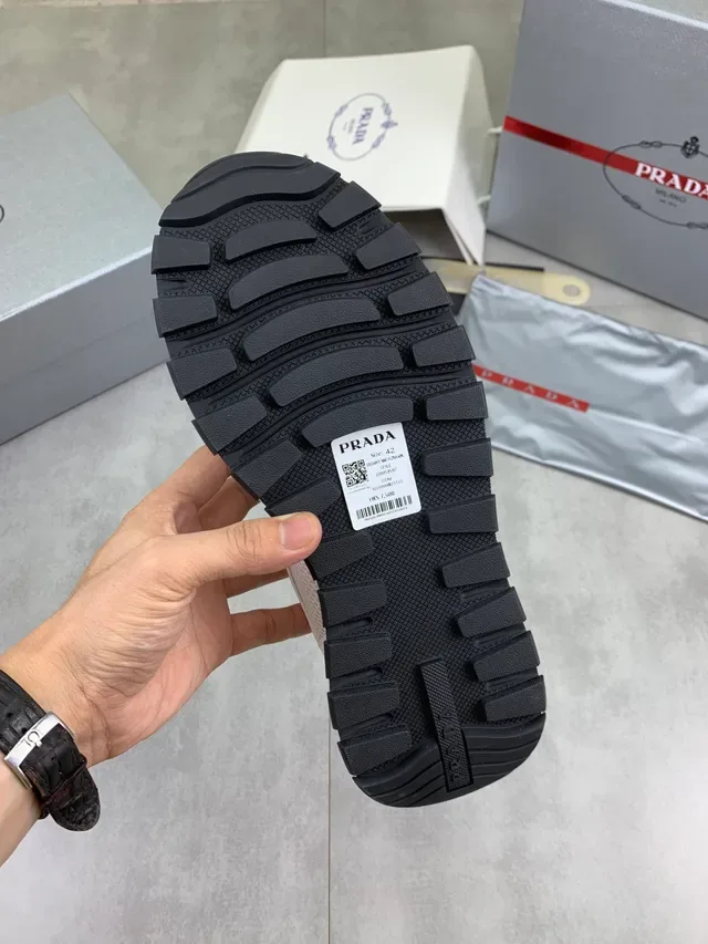 Prada White and Gray Mesh Suede Chunky Sneakers 2