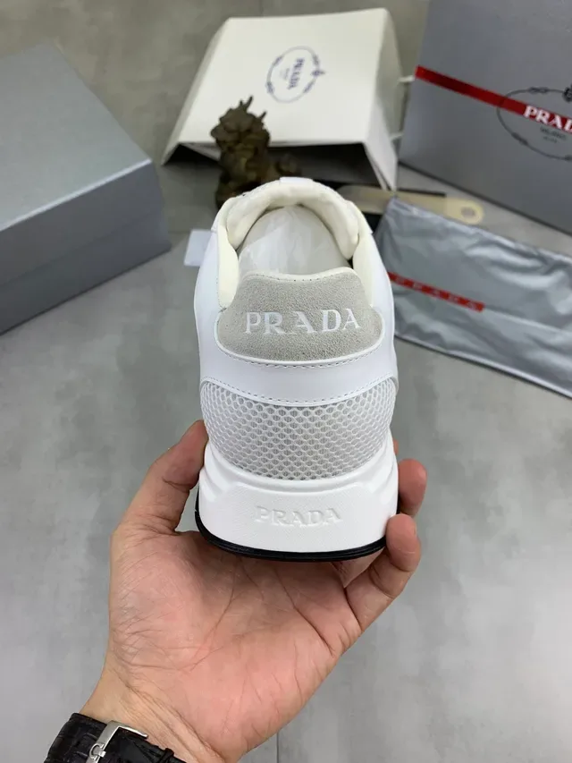 Prada White and Gray Mesh Suede Chunky Sneakers 3