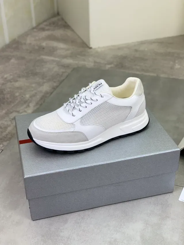 Prada White and Gray Mesh Suede Chunky Sneakers 4