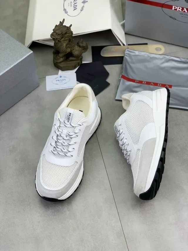 Prada White and Gray Mesh Suede Chunky Sneakers 5