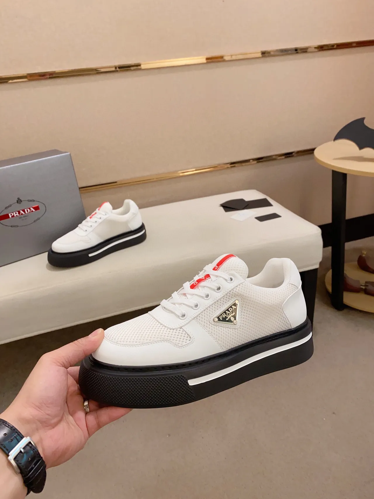 Prada White Black Upper Thick Platform Sole Lifestyle Sneakers 3
