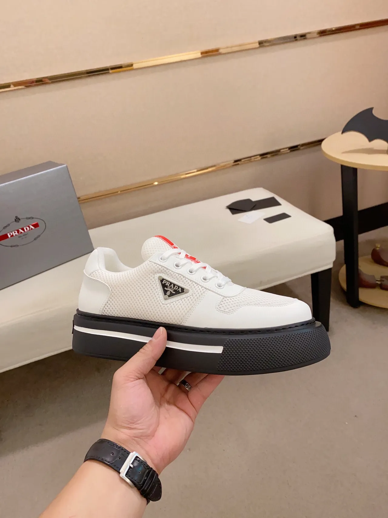 Prada White Black Upper Thick Platform Sole Lifestyle Sneakers 4