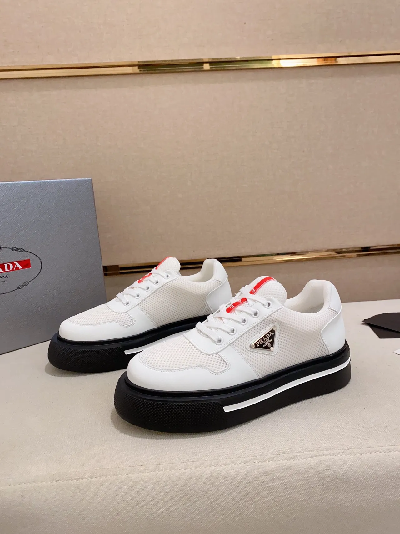Prada White Black Upper Thick Platform Sole Lifestyle Sneakers 5