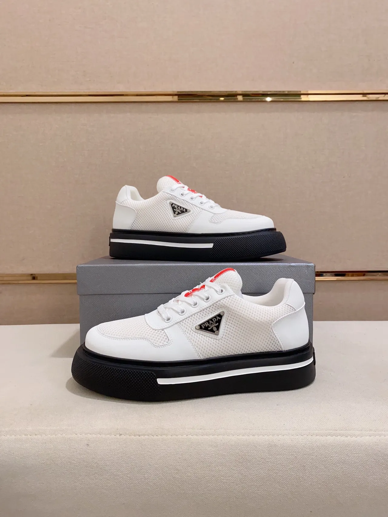 Prada White Black Upper Thick Platform Sole Lifestyle Sneakers 6