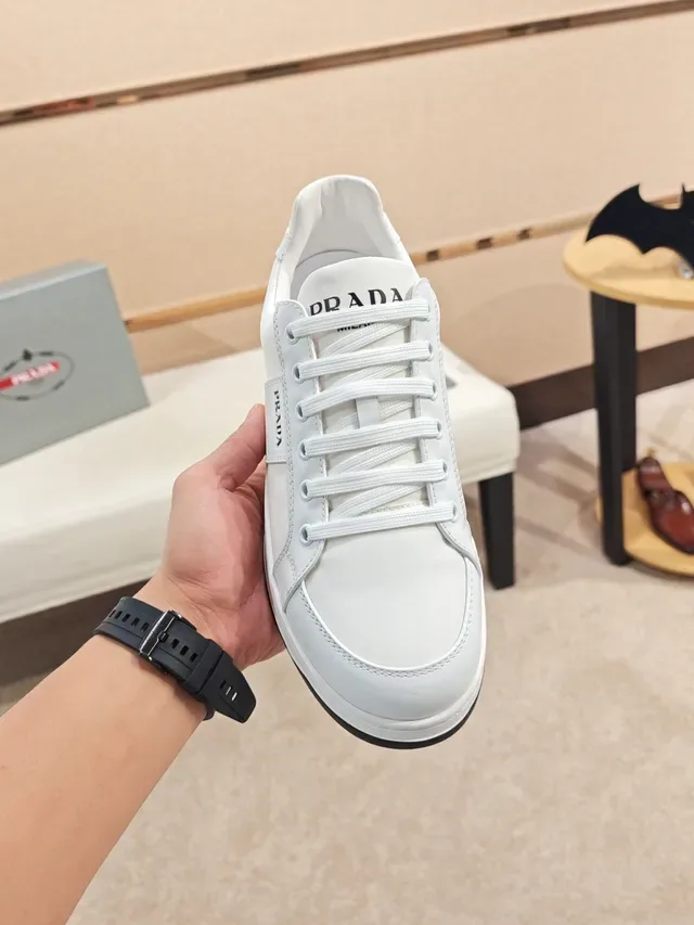 Prada White Leather Side-Stripe Lifestyle Sneakers 5