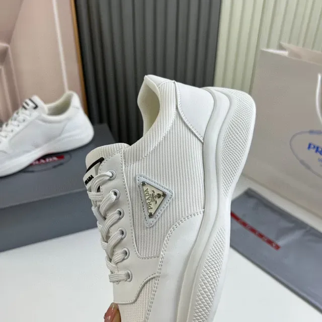 Prada White Low-Top Textile-Mesh Upper Lifestyle Sneakers 3