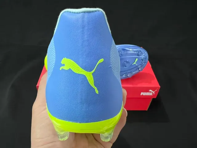 Puma Azul Amarelo Baixo Corte Tricô Superior Lacinhos Assimétricos Firm-Ground Sapatos de Futebol 4