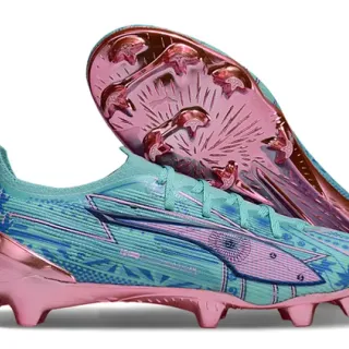 Puma Future Z Blue Pink Low-Cut Knit Upper Metallic Heel Counter Firm-Ground Soccer Shoes