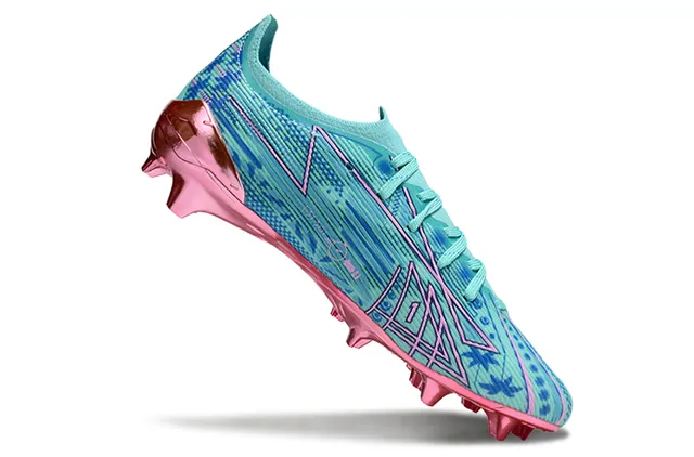 Puma Future Z Azul Rosa Baixo Corte Malha Superior Contrapeso do Calcanhar Metálico Firm-Ground Sapatos de Futebol 2