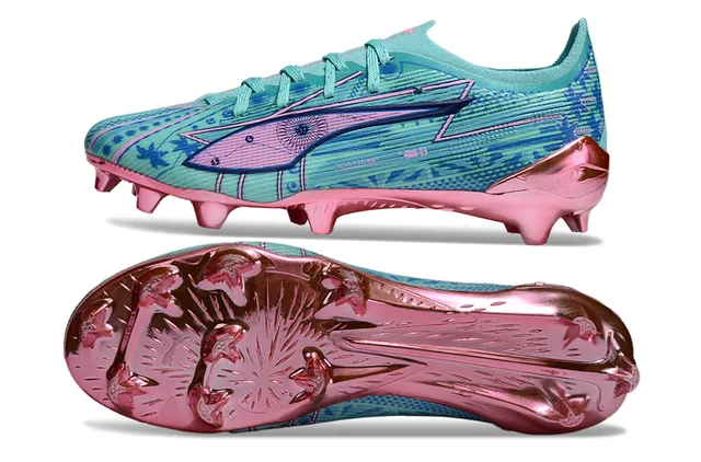 Puma Future Z Azul Rosa Baixo Corte Malha Superior Contrapeso do Calcanhar Metálico Firm-Ground Sapatos de Futebol 6