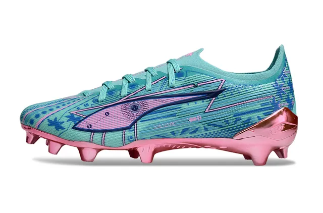 Puma Future Z Azul Rosa Baixo Corte Malha Superior Contrapeso do Calcanhar Metálico Firm-Ground Sapatos de Futebol 7