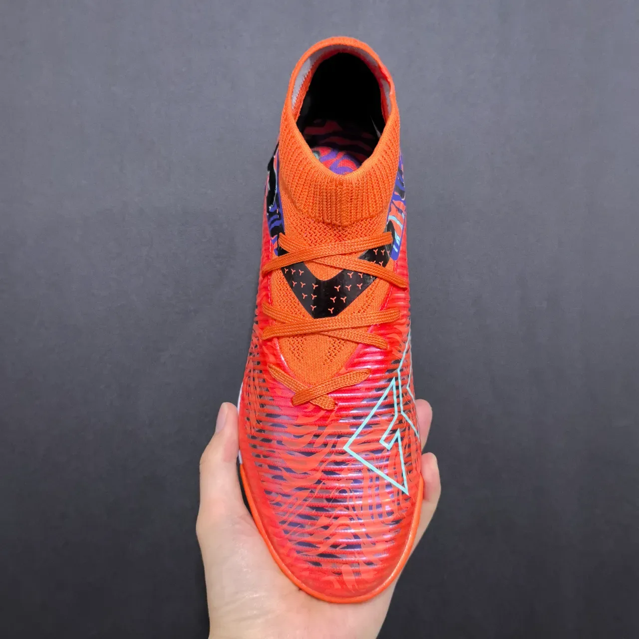 Puma Orange Blue Sock-Fit Knit Collar Molded Synthetic Cage Upper Turf Soccer Shoes 2