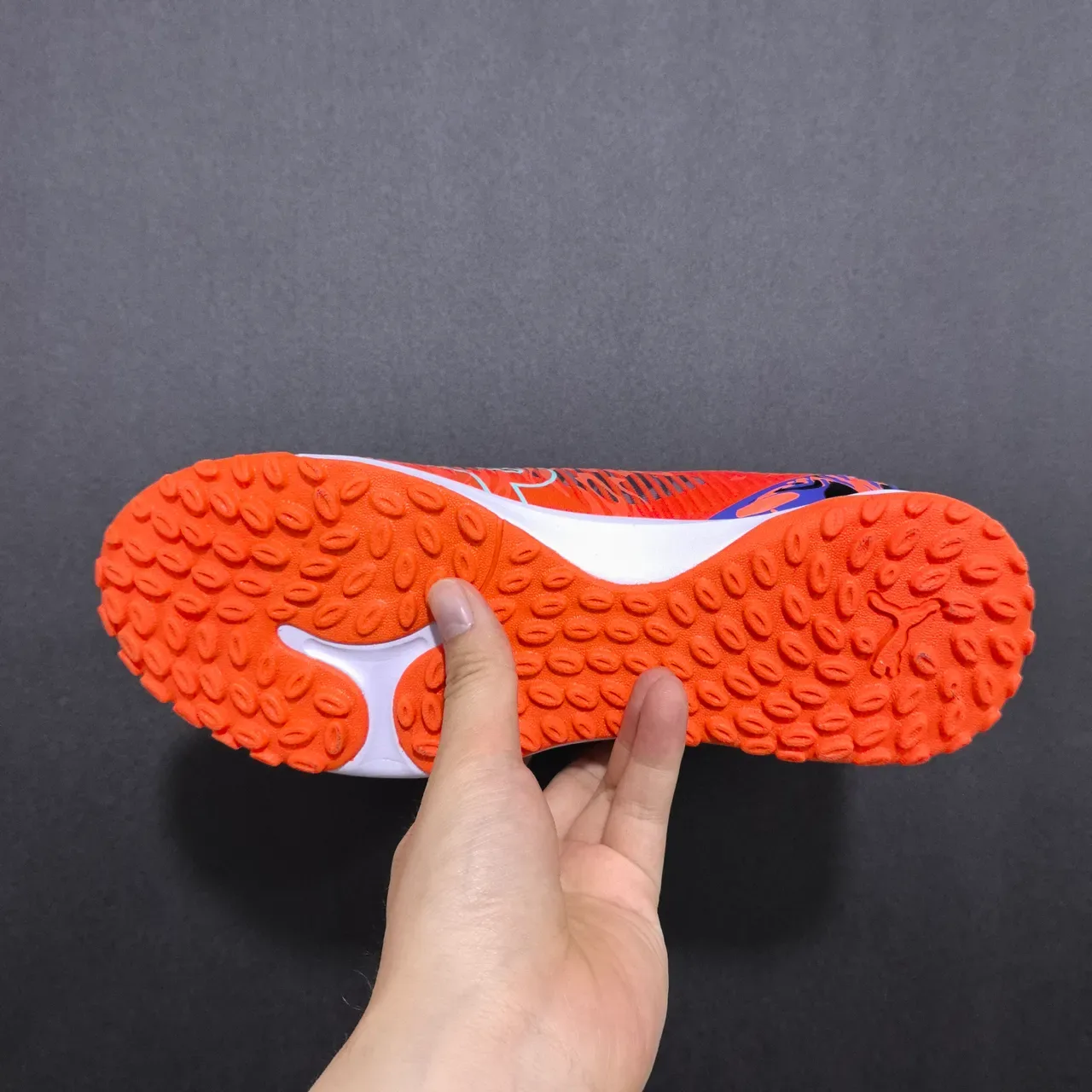 Puma Orange Blue Sock-Fit Knit Collar Molded Synthetic Cage Upper Turf Soccer Shoes 3
