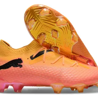 Puma नारंगी गुलाबी बुनावटी मोजे फिट अपर पारदर्शी TPU कैज फर्म ग्राउंड फुटबॉल जूते