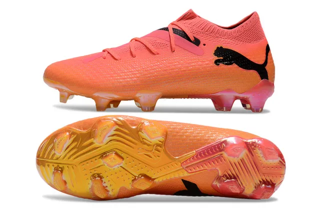 Puma Chaussures de football orange rose upper en maille chaussette translucide jaula TPU terrain ferme 7