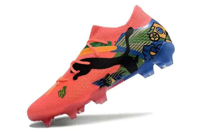 Puma Pink Multicolor Low-Cut Knit Upper Asymmetric Lacing Firm-Ground Soccer Shoes 3