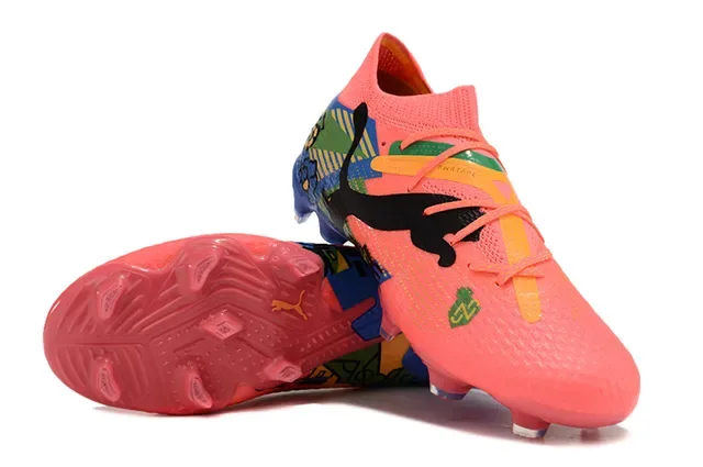 Puma Pink Multicolor Low-Cut Knit Upper Asymmetric Lacing Firm-Ground Soccer Shoes 4