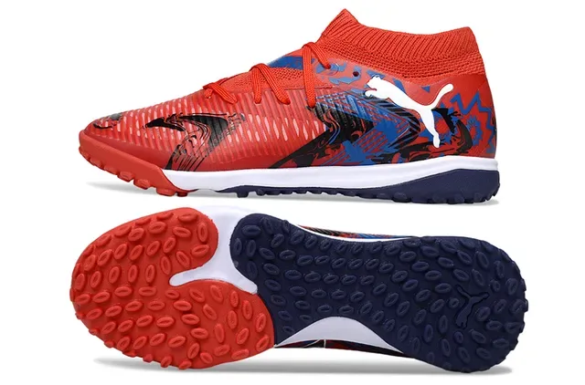 Puma Red Navy Knit Sock Collar Ribbed Synthetic Overlay Turf Soccer Shoes 6