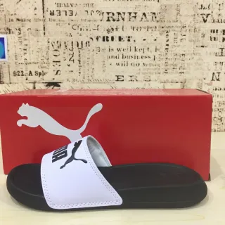 Puma Slide White and Black Strap Slippers