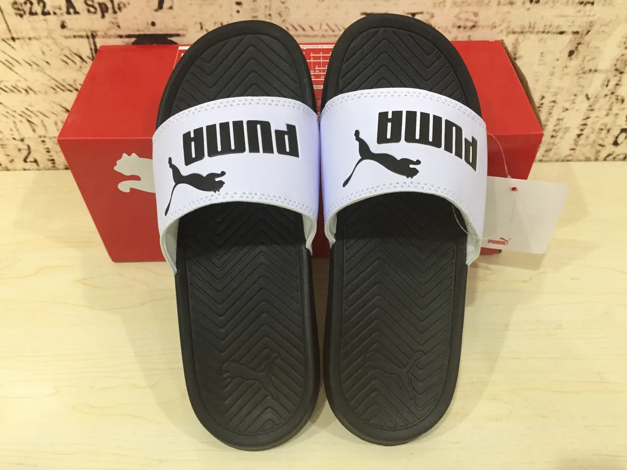 Puma Slide White and Black Strap Slippers 2
