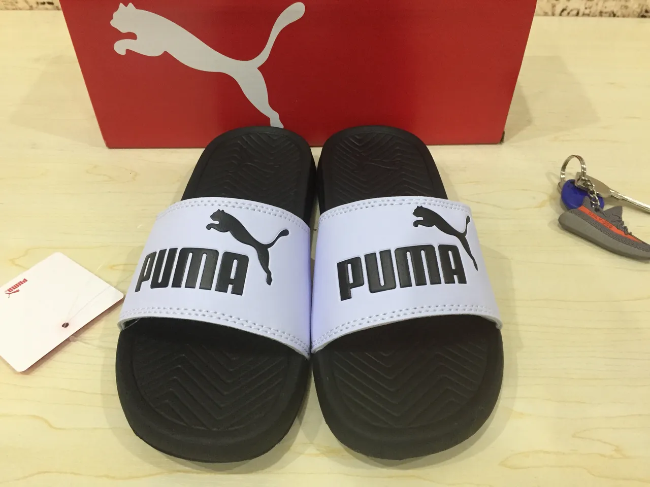 Puma Slide White and Black Strap Slippers 4