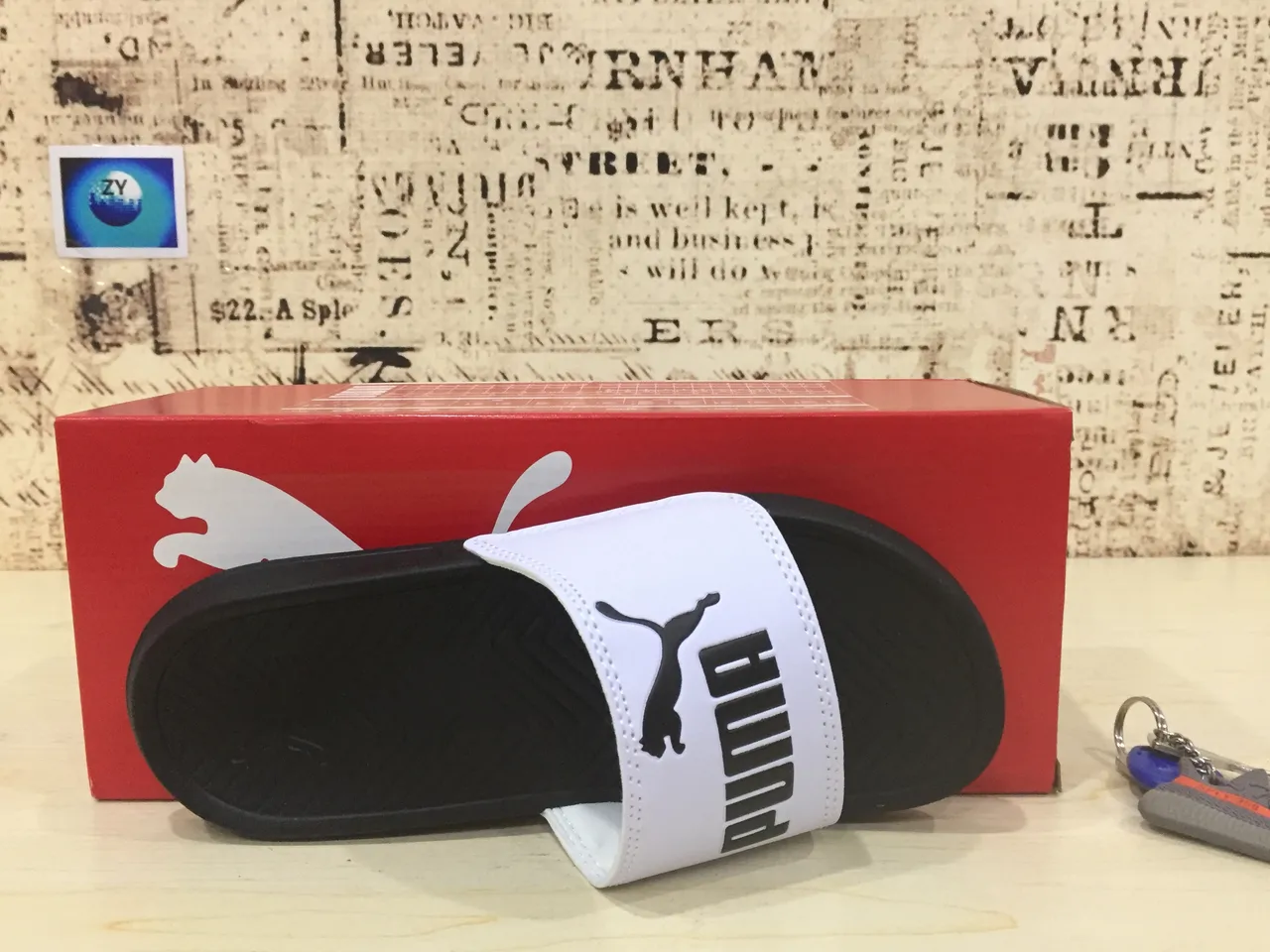 Puma Slide White and Black Strap Slippers 6