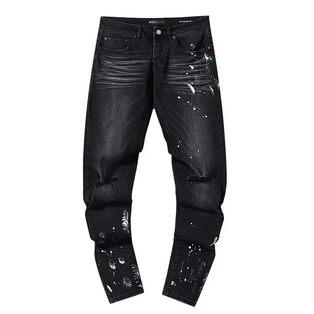 Purple Brand Distressed Paint-Splattered Black Denim Jeans 2