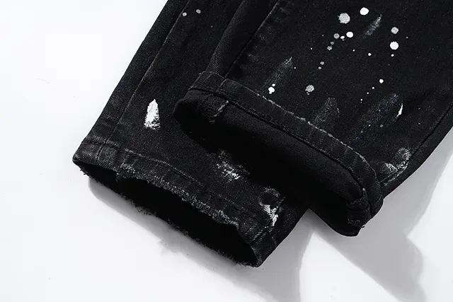 Purple Brand Distressed Paint-Splattered Black Denim Jeans 12