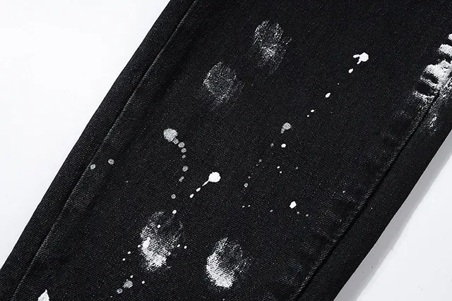 Purple Brand Distressed Paint-Splattered Black Denim Jeans 13