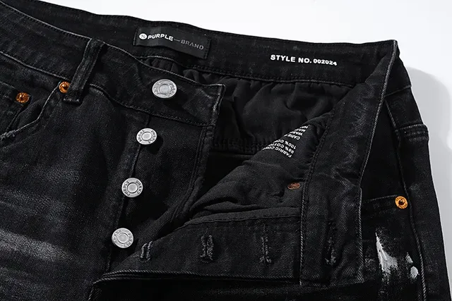 Purple Brand Distressed Paint-Splattered Black Denim Jeans 15