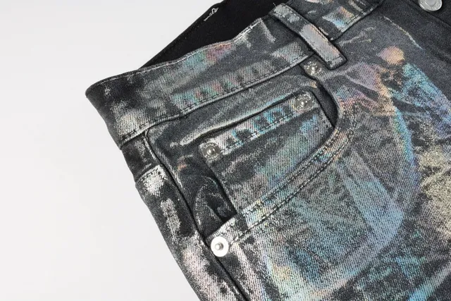 Purple Brand Holographic Iridescent Distressed Denim Shorts 7