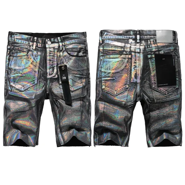 Purple Brand Holographic Iridescent Distressed Denim Shorts 12