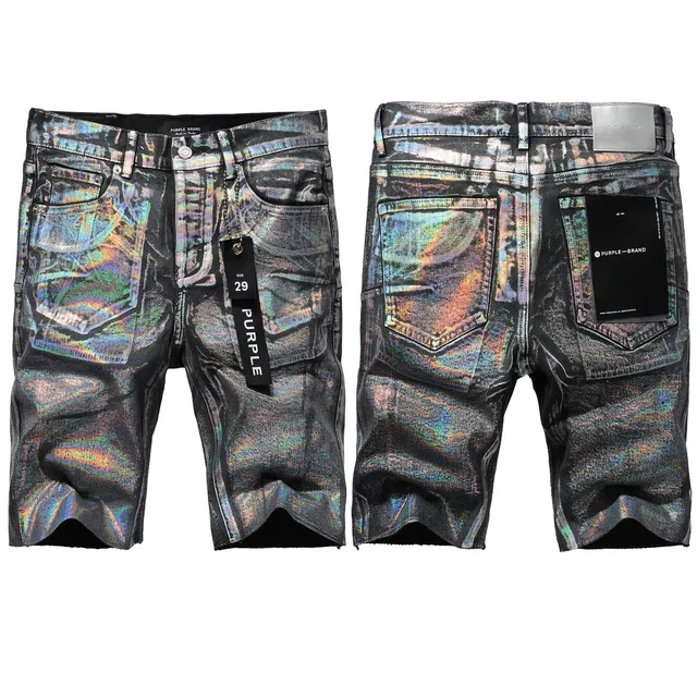 Purple Brand Holographic Iridescent Distressed Denim Shorts 14