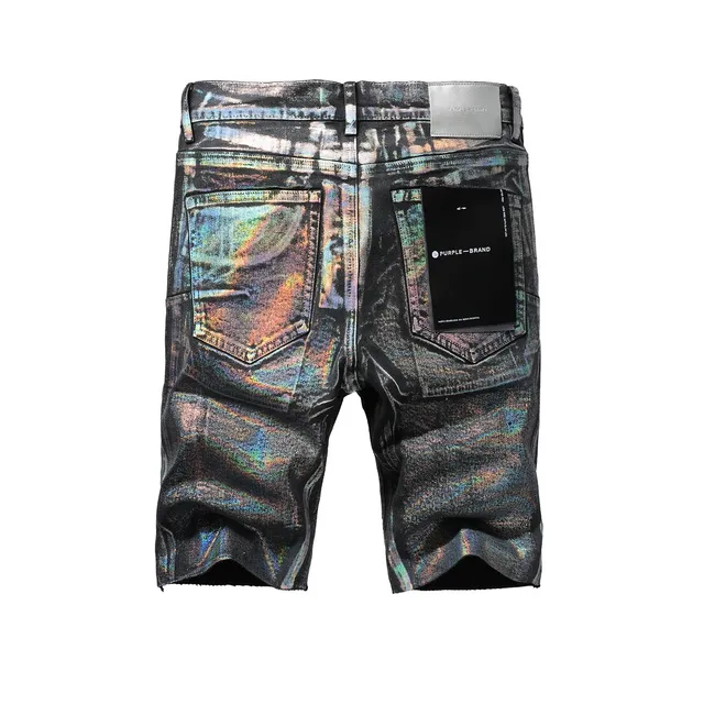 Purple Brand Holographic Iridescent Distressed Denim Shorts 15