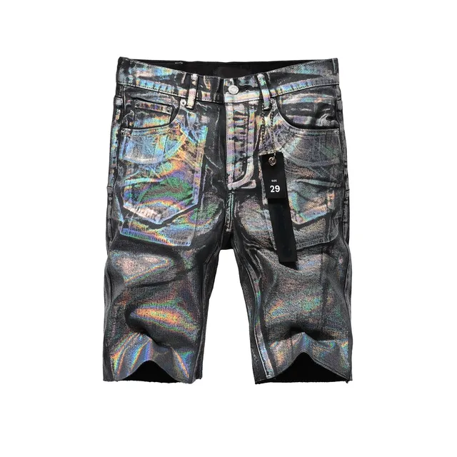 Purple Brand Holographic Iridescent Distressed Denim Shorts 16