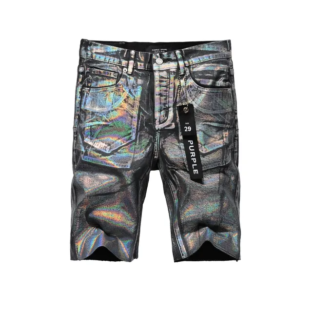 Purple Brand Holographic Iridescent Distressed Denim Shorts 17
