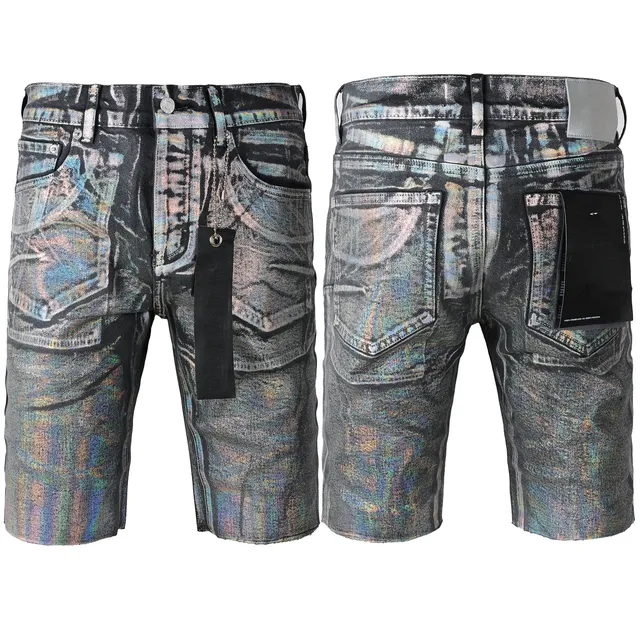 Purple Brand Holographic Iridescent Distressed Denim Shorts 18