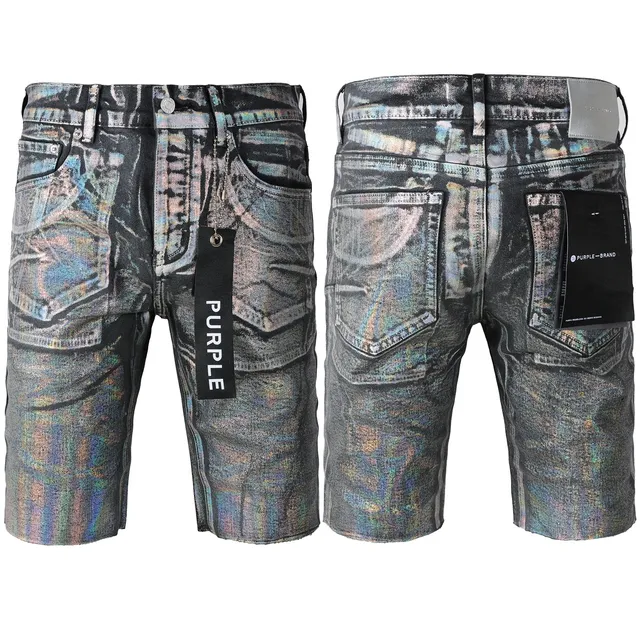 Purple Brand Holographic Iridescent Distressed Denim Shorts 20