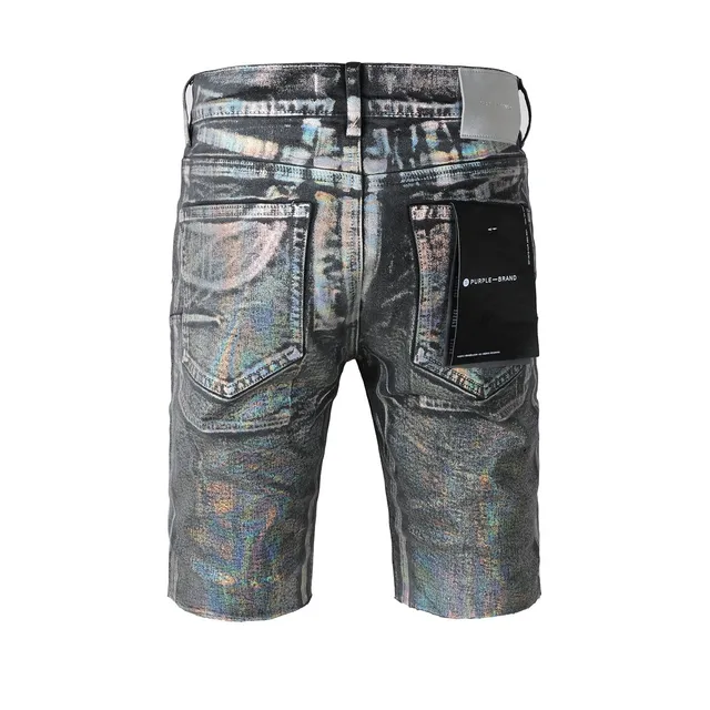 Purple Brand Holographic Iridescent Distressed Denim Shorts 21