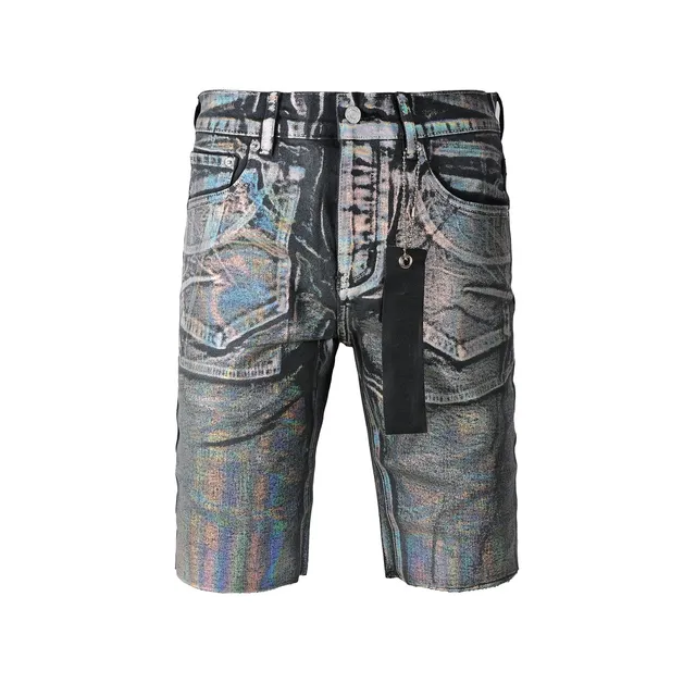 Purple Brand Holographic Iridescent Distressed Denim Shorts 22