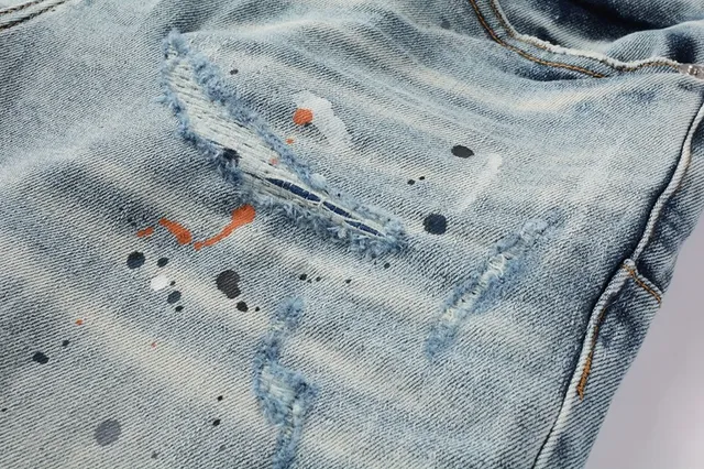 Purple Brand Paint-Splatter Distressed Mid-Rise Denim Shorts 6