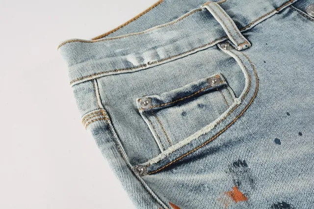 Purple Brand Paint-Splatter Distressed Mid-Rise Denim Shorts 8