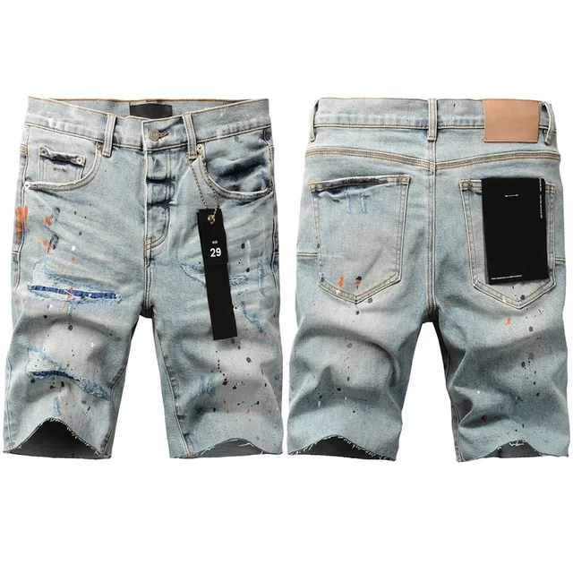Purple Brand Paint-Splatter Distressed Mid-Rise Denim Shorts 13