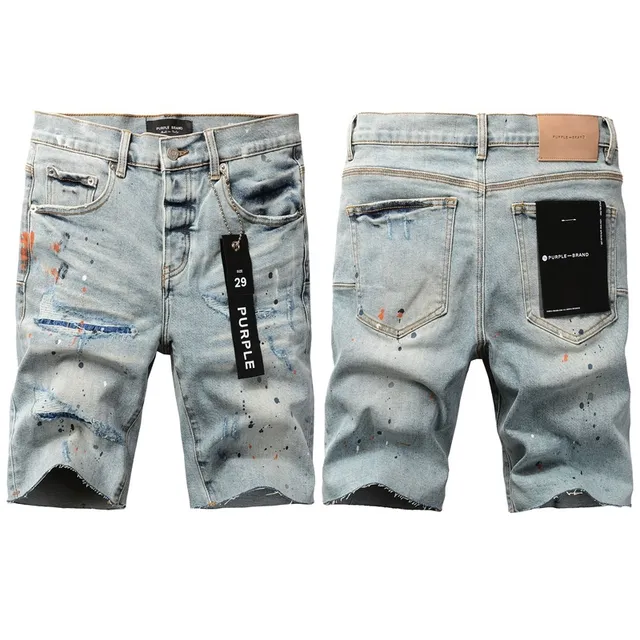 Purple Brand Paint-Splatter Distressed Mid-Rise Denim Shorts 15
