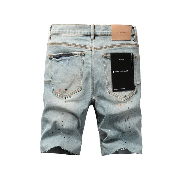 Purple Brand Paint-Splatter Distressed Mid-Rise Denim Shorts 16